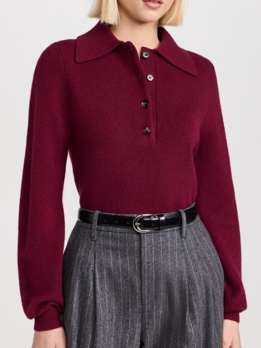 Sold Out NYC The Signature Polo Knit Long Lapel Button Front Wine Merlot
